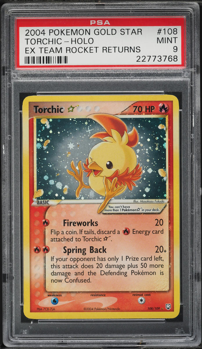 2004 Pokemon EX Team Rocket Returns Holo Torchic Gold Star #108 PSA 9 MINT