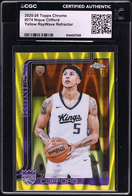 2025 Topps Chrome Yellow Raywave Refractor Nique Clifford ROOKIE /275 #274 CGC AUTH