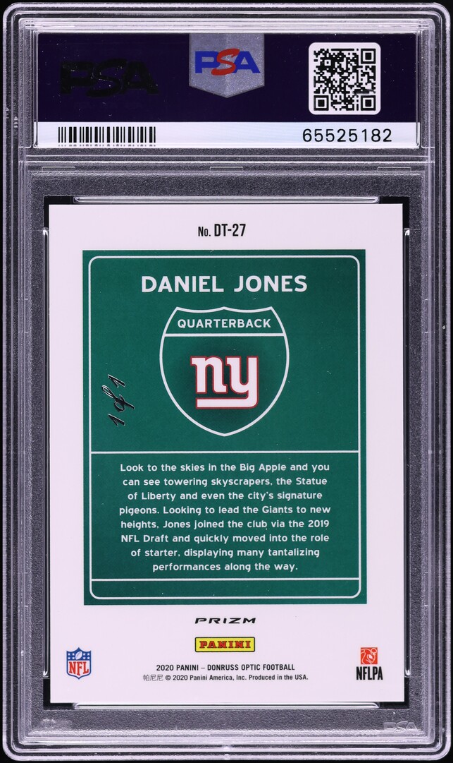 2020 Donruss Optic Downtown Gold Vinyl Daniel Jones 1/1 #DT27 PSA 10 GEM MINT