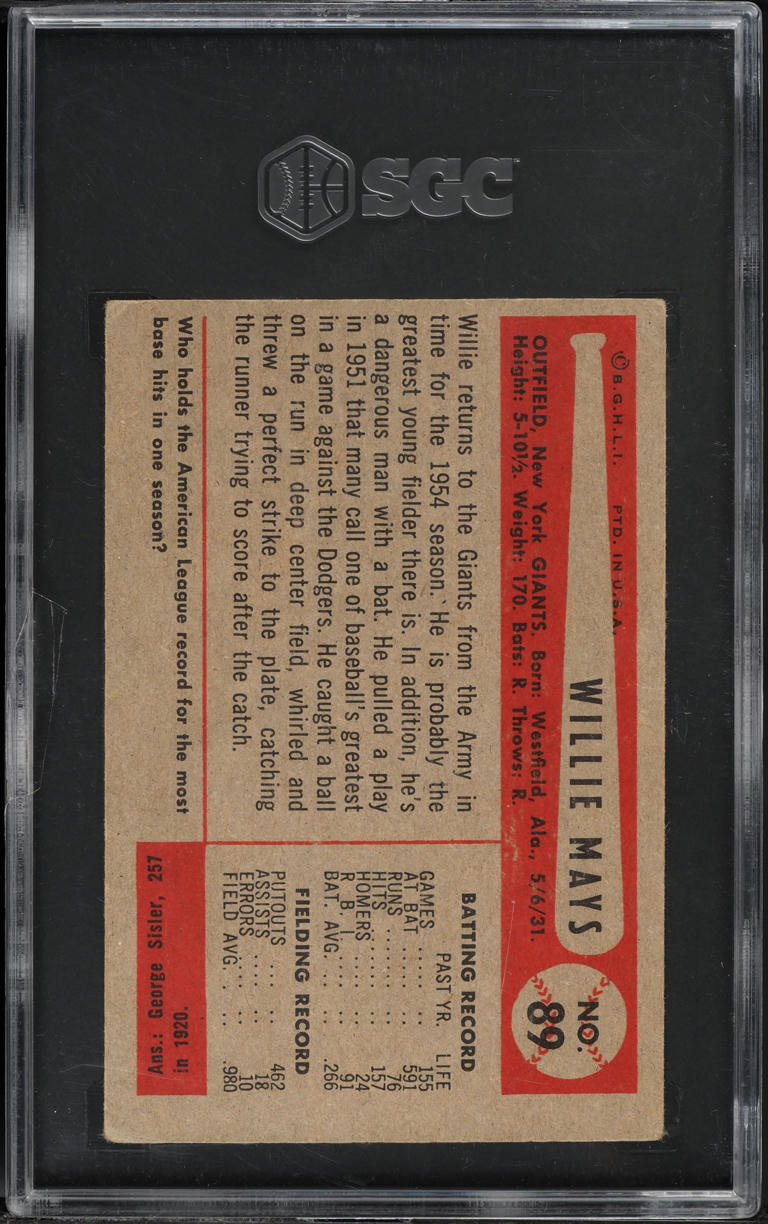 1954 Bowman Willie Mays #89 SGC 3 VG