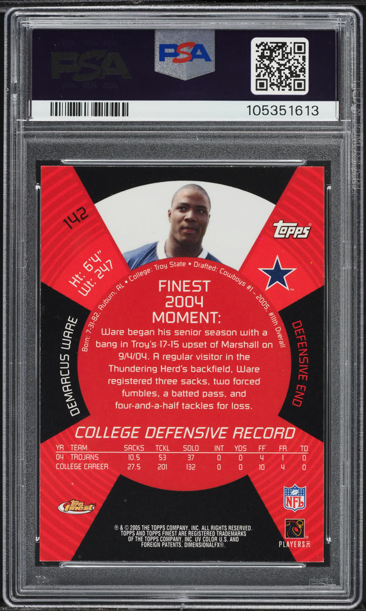 2005 Finest Football Demarcus Ware ROOKIE #142 PSA 9 MINT