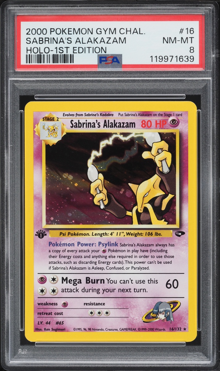 2000 Pokemon Gym Challenge 1st Edition Holo Sabrina's Alakazam #16 PSA 8 NM-MT