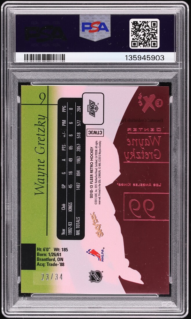 2012 Fleer Retro EX 2001 Essential Credentials Wayne Gretzky /34 #9 PSA 8 NM-MT