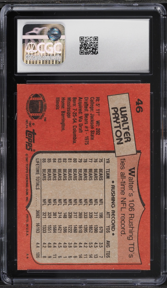 1987 Topps Football Walter Payton #46 CGC 8.5 NM-MT+