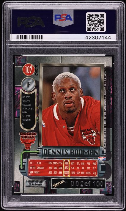 1997 Metal Universe Precious Metal Gems PMG Green Dennis Rodman /10 #107 PSA 8 NM-MT