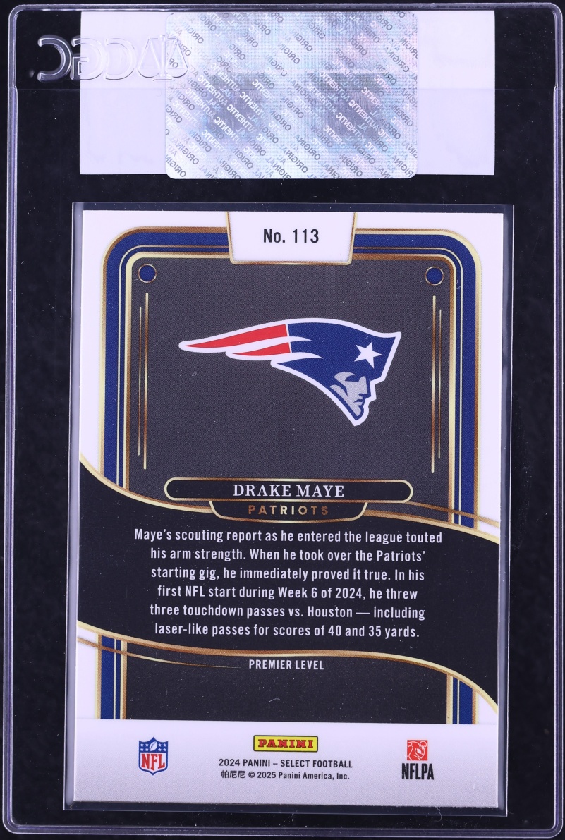 2024 Select Premier Level Drake Maye ROOKIE #113 CGC AUTH