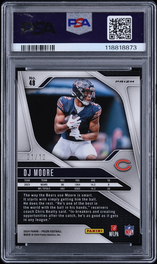 2024 Panini Prizm Gold DJ Moore 1/10 #48 PSA 9 MINT - Photo 2