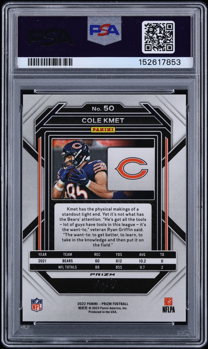 2022 Panini Prizm Black Stars Cole Kmet 1/1 #50 PSA 10 GEM MINT - Photo 2