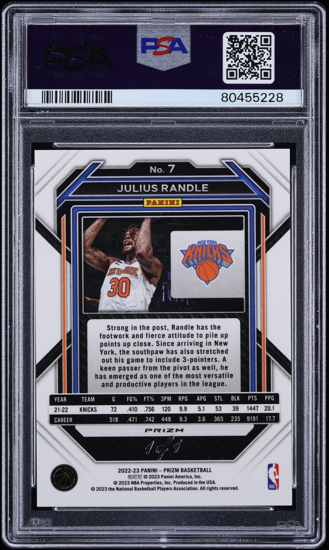 2022 Panini Prizm Black Julius Randle 1/1 #7 PSA AUTH - Photo 2