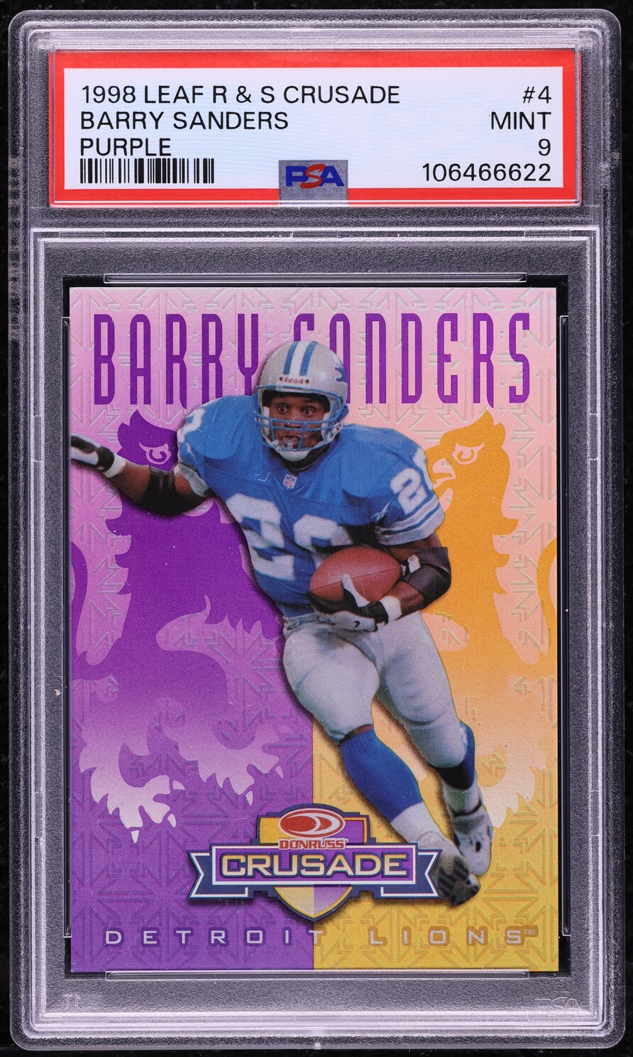 1998 Leaf Rookies & Stars Crusade Purple Barry Sanders /100 #4 PSA 9 MINT