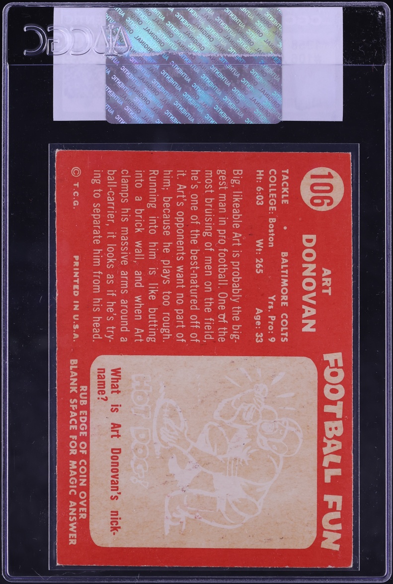 1958 Topps Football Art Donovan #106 CGC AUTH