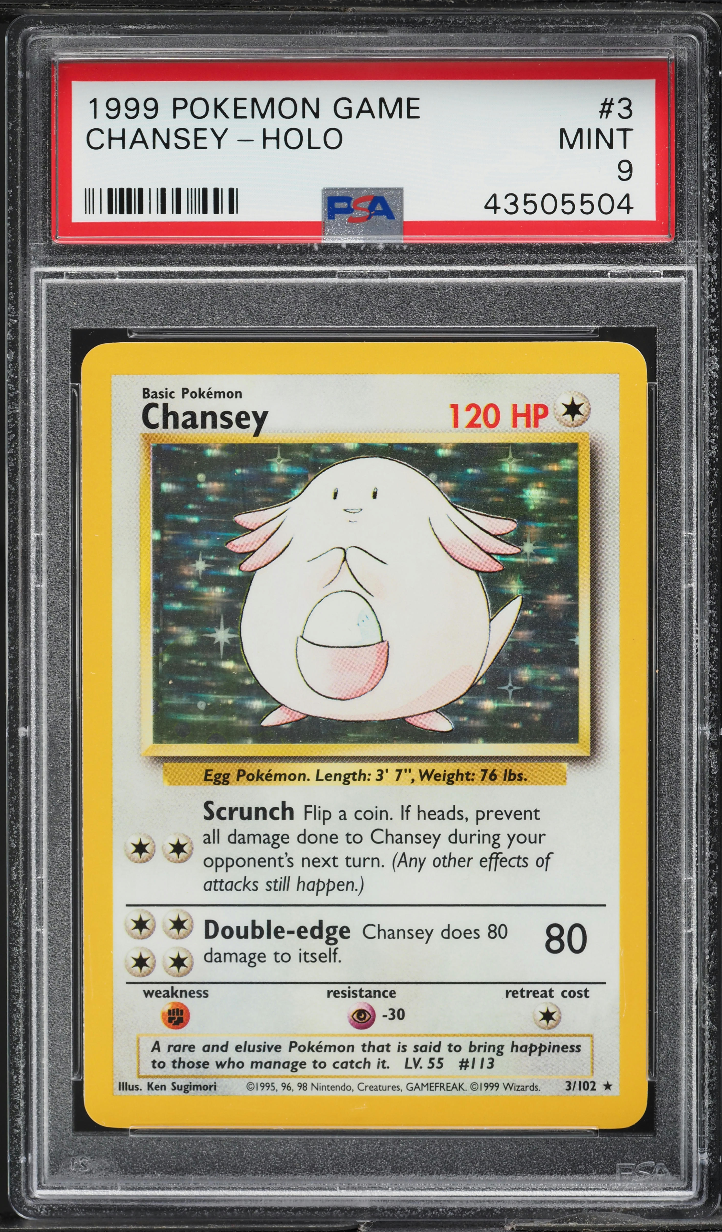 1999 Pokemon Base Set Holo Chansey #3 PSA 9 MINT