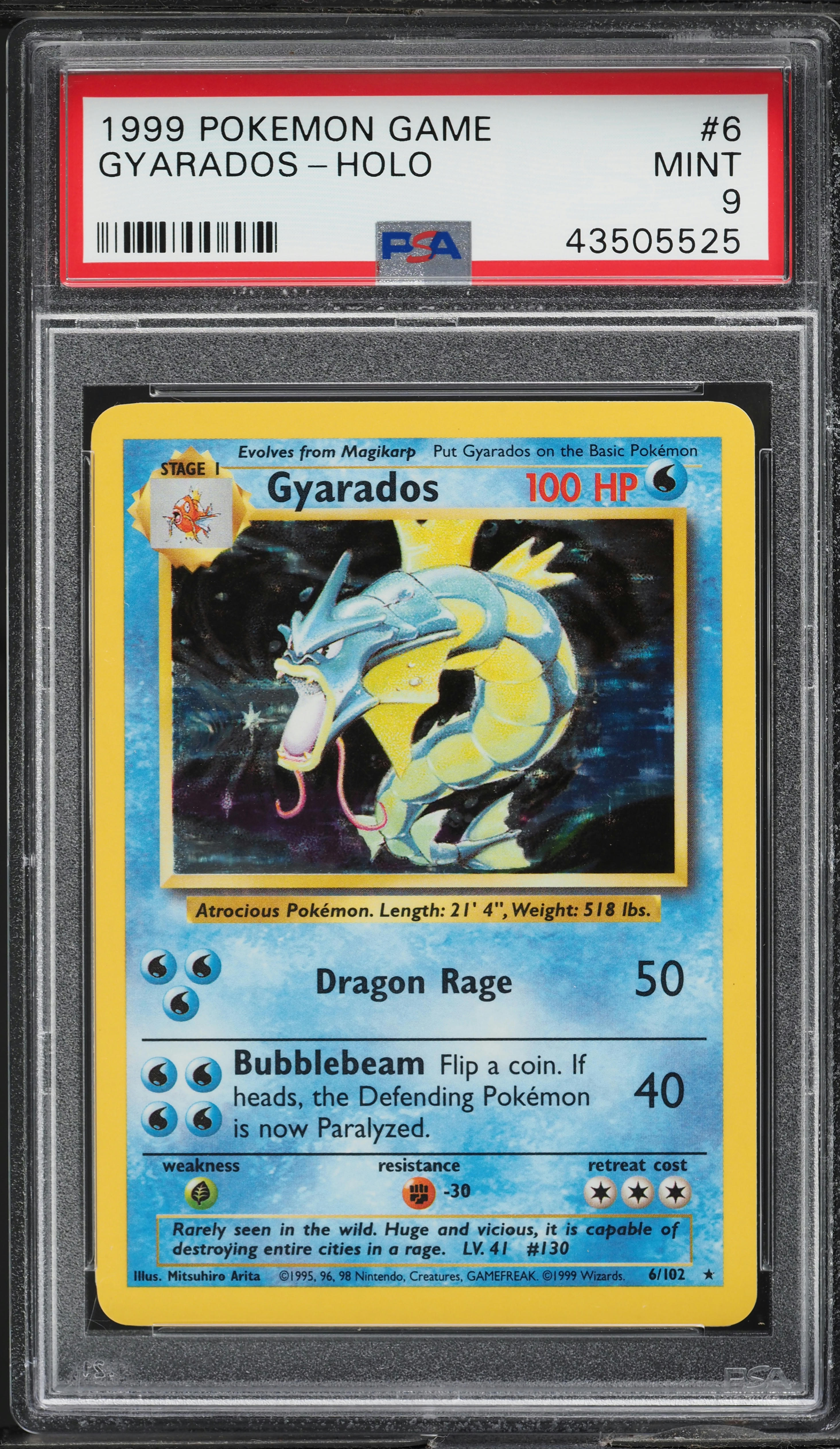 1999 Pokemon Base Set Holo Gyarados #6 PSA 9 MINT