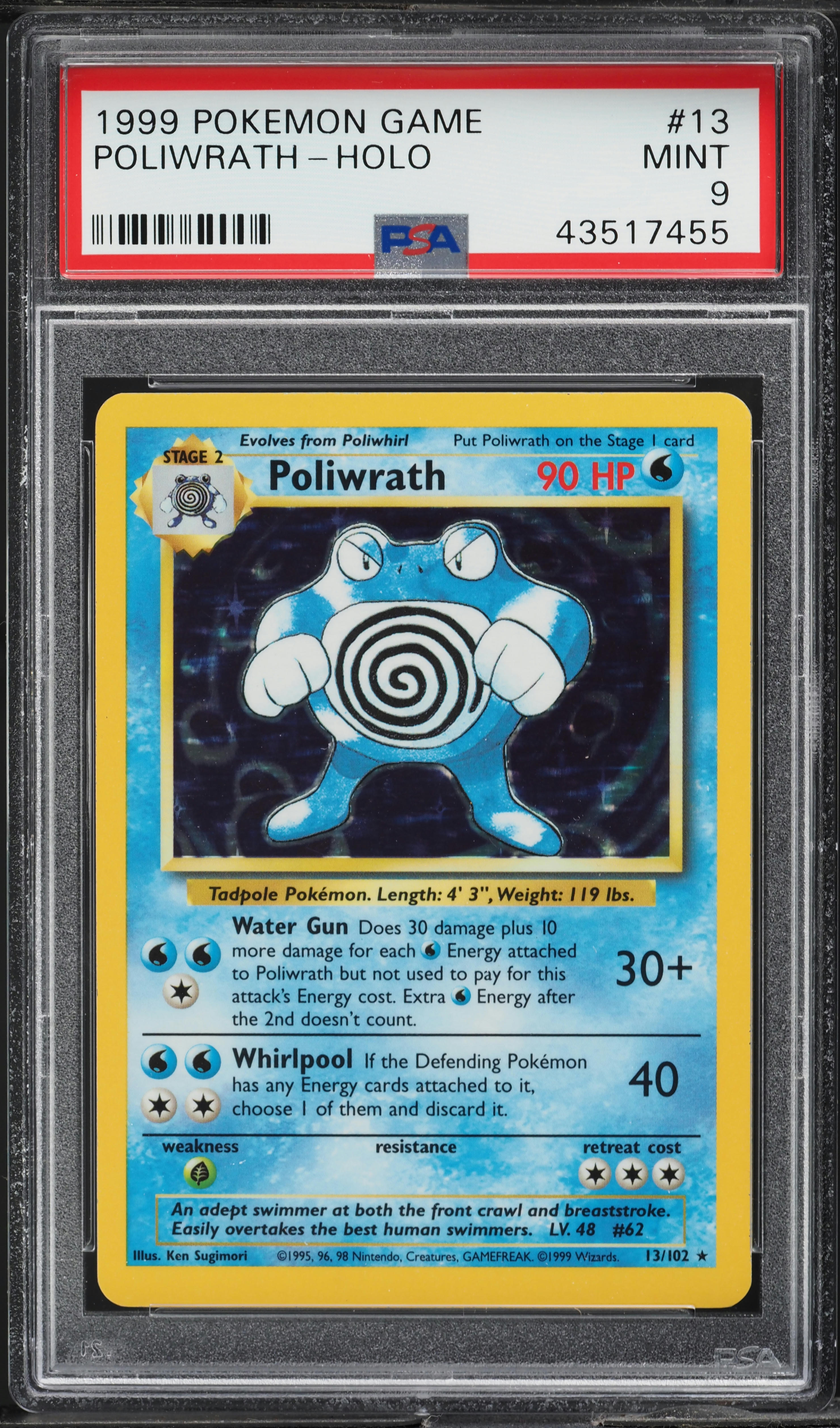1999 Pokemon Base Set Holo Poliwrath #13 PSA 9 MINT