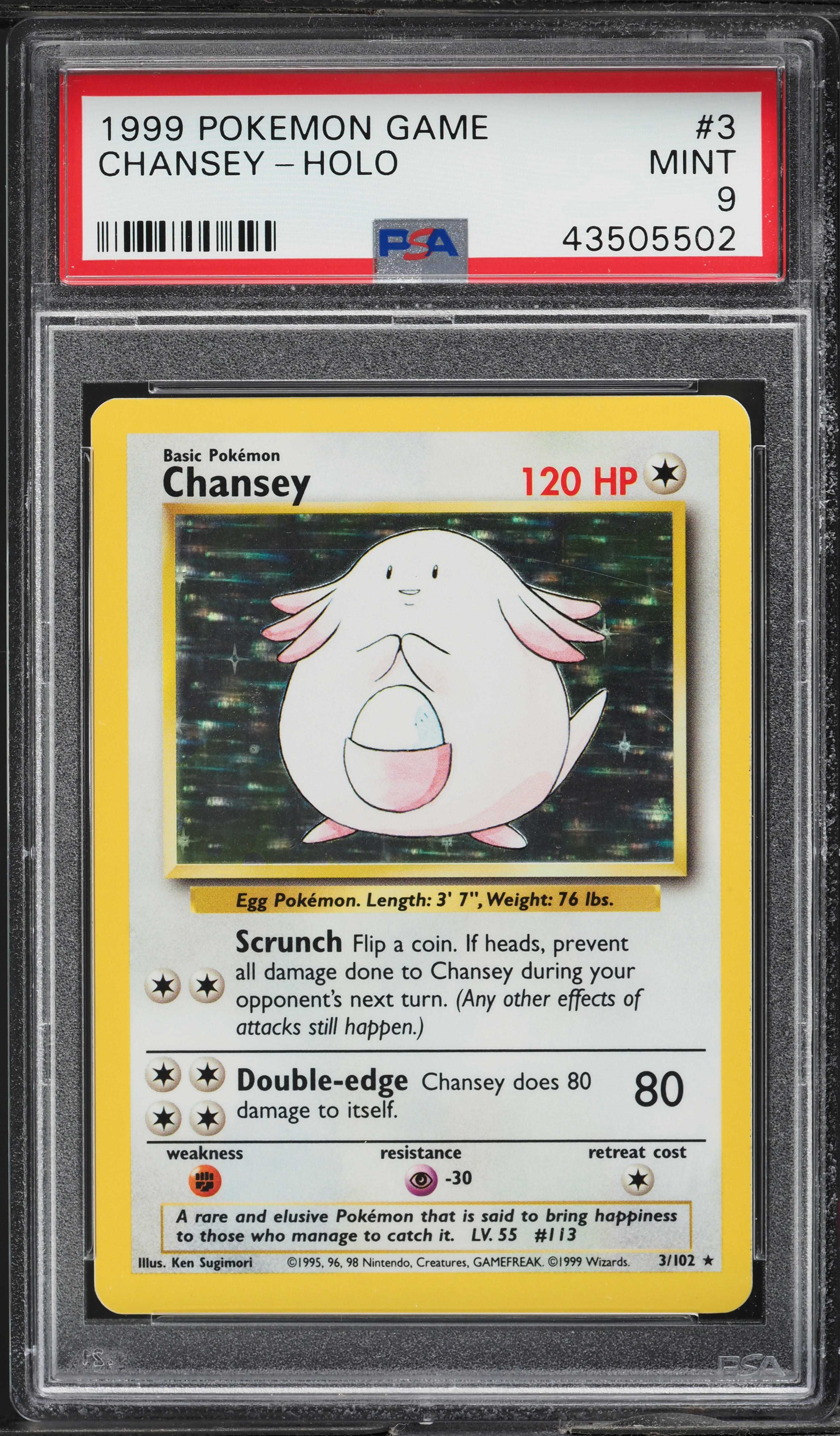 1999 Pokemon Base Set Holo Chansey #3 PSA 9 MINT