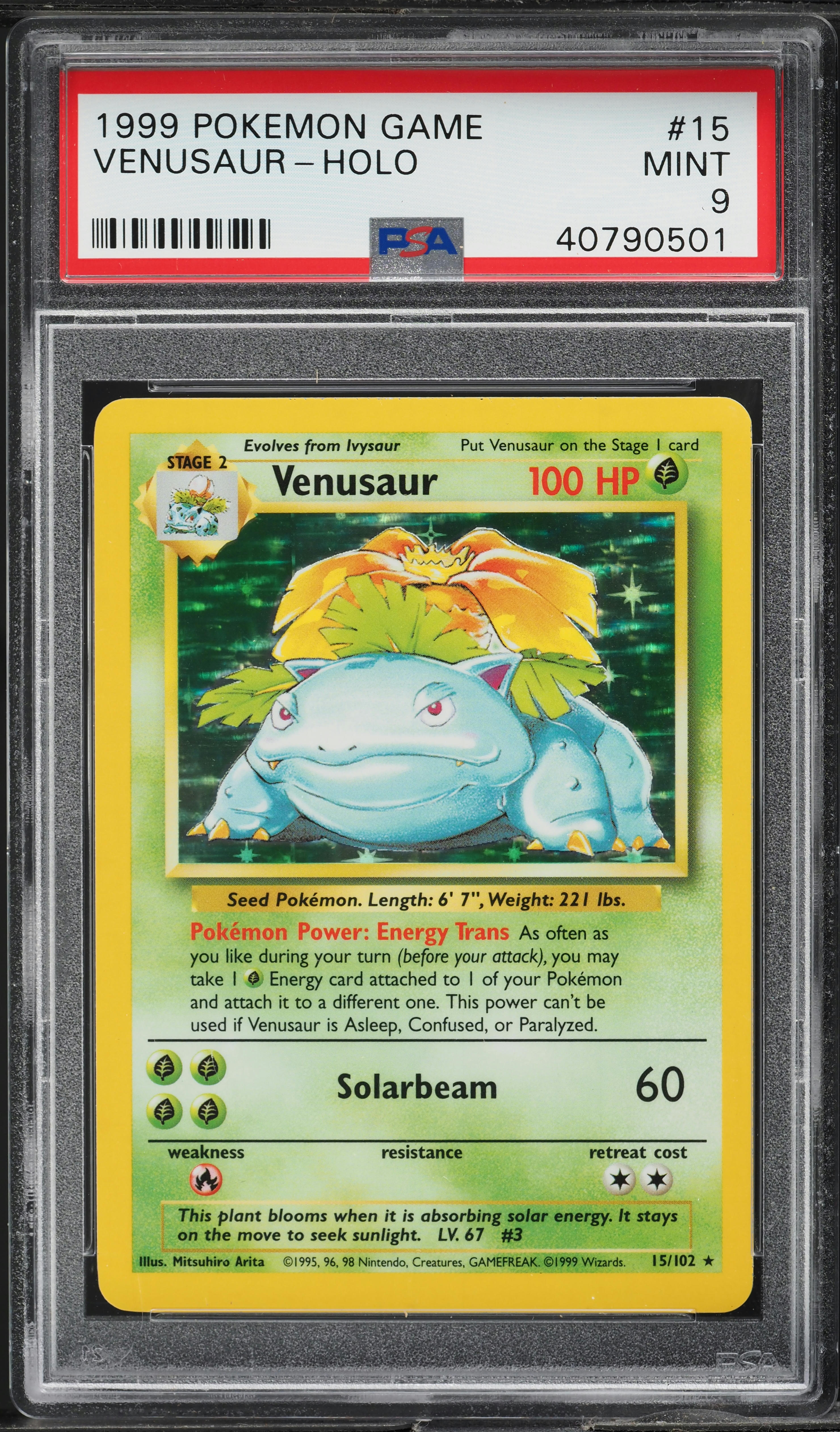 1999 Pokemon Base Set Holo Venusaur #15 PSA 9 MINT