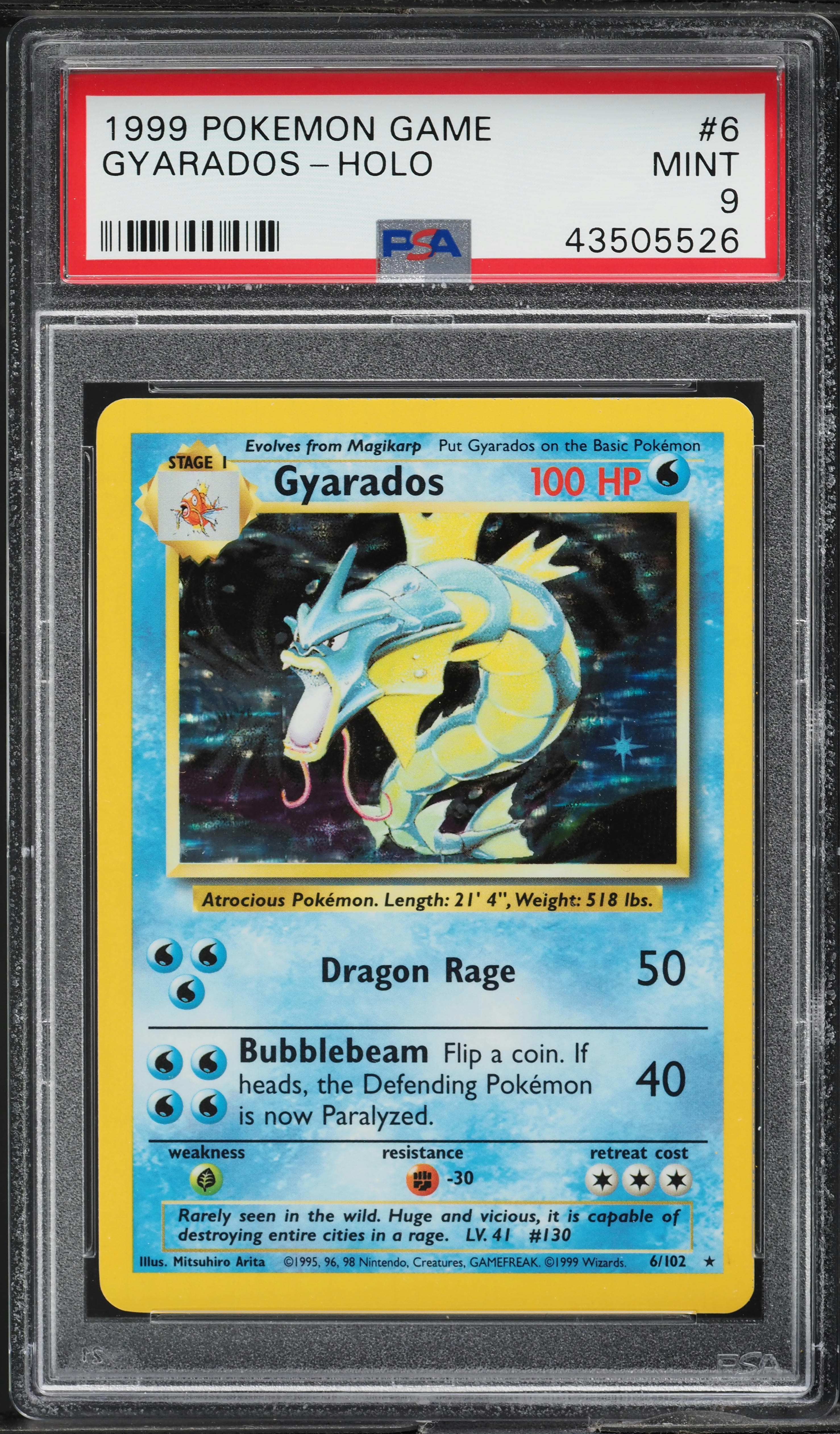 1999 Pokemon Base Set Holo Gyarados #6 PSA 9 MINT