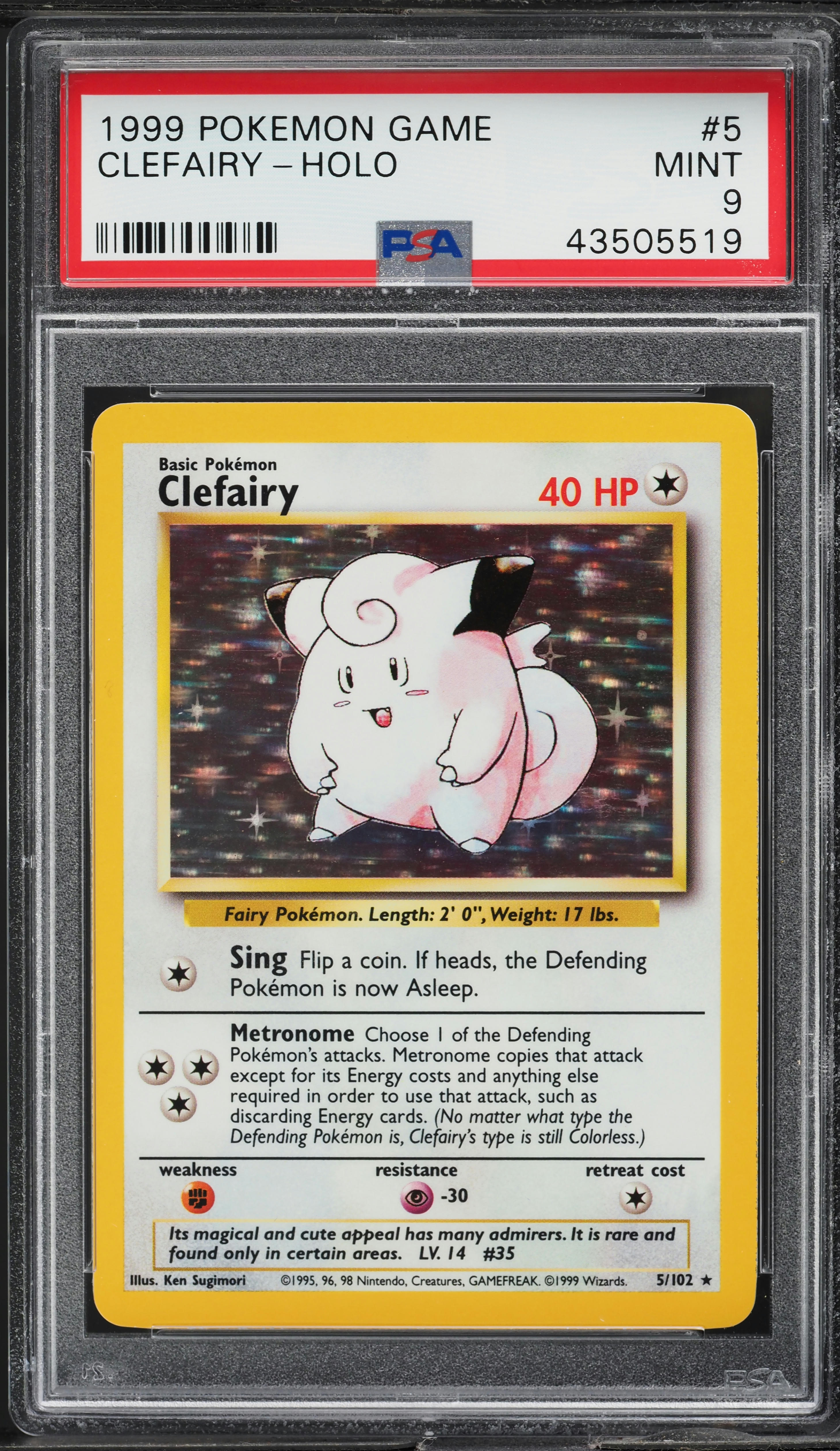 1999 Pokemon Base Set Holo Clefairy #5 PSA 9 MINT