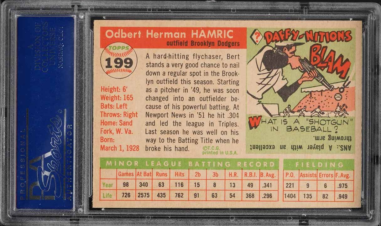1955 Topps Bert Hamric #199 PSA 8 NM-MT