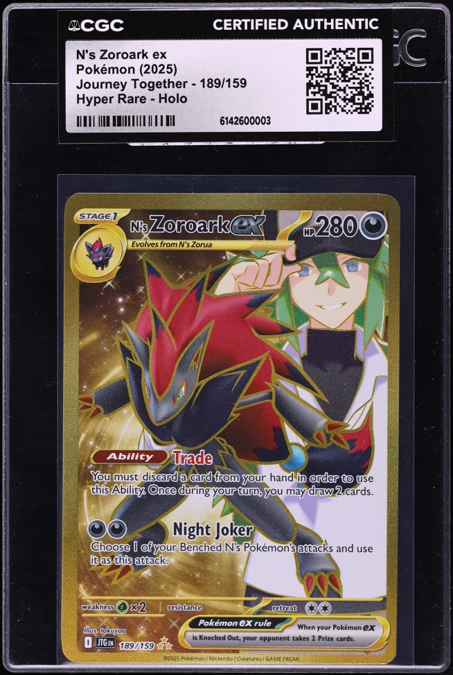 2025 Pokemon Scarlet & Violet Journey Together Gold Rare N's Zoroark ex #189 CGC AUTH