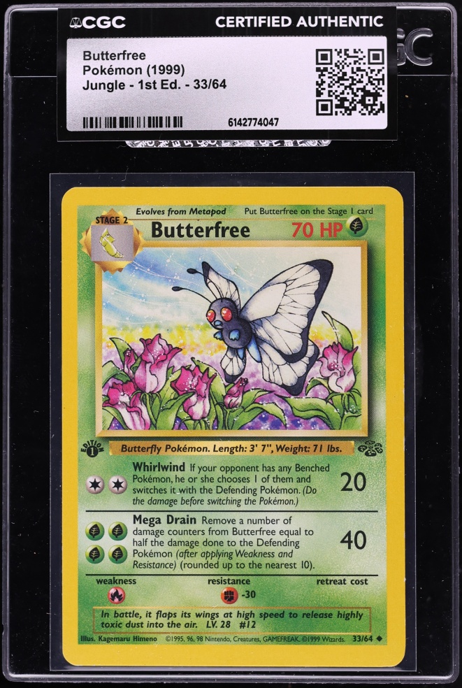 1999 Pokemon Jungle 1st Edition Butterfree #33 CGC AUTH