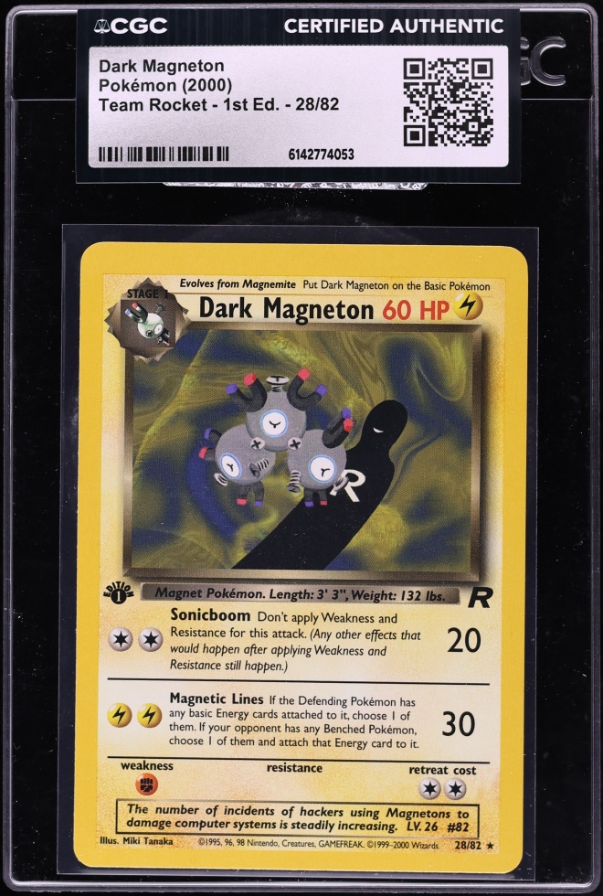 2000 Pokemon Team Rocket 1st Edition Dark Magneton #28 CGC AUTH