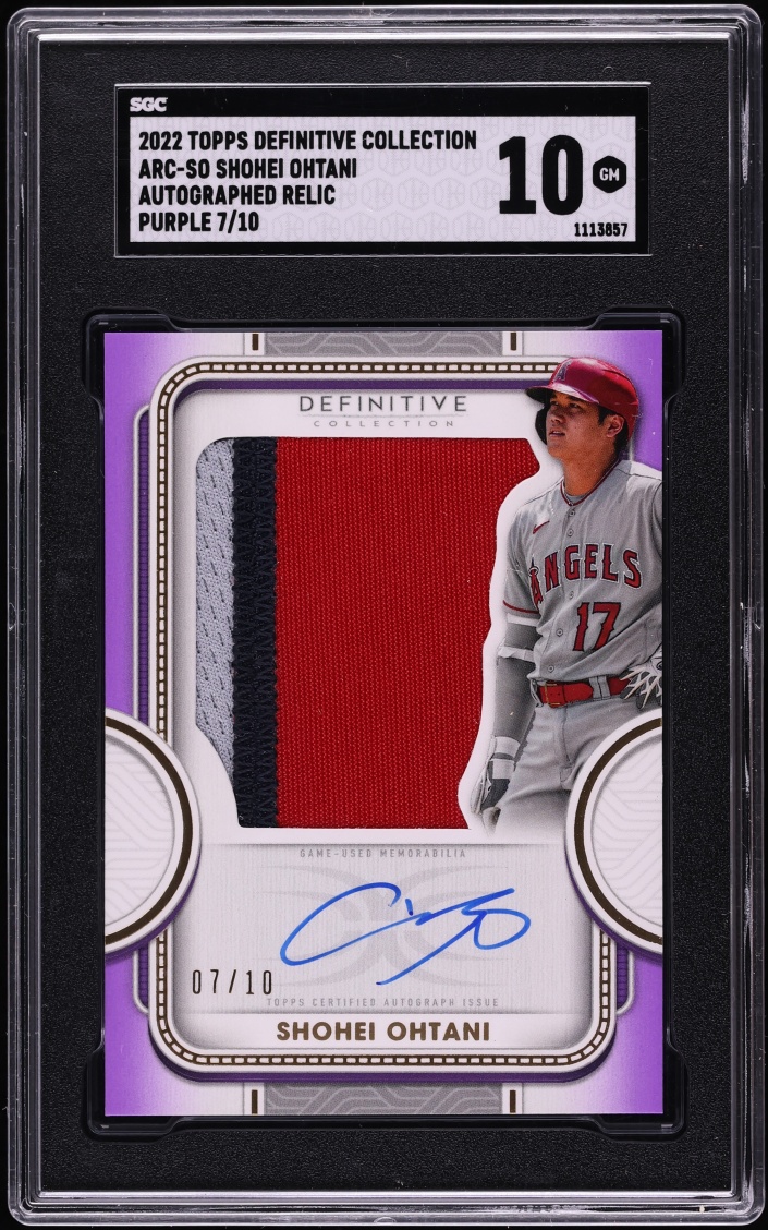 2022 Topps Definitive Collection Purple Shohei Ohtani PATCH AUTO /10 #ARC-SO SGC 10 GEM MINT