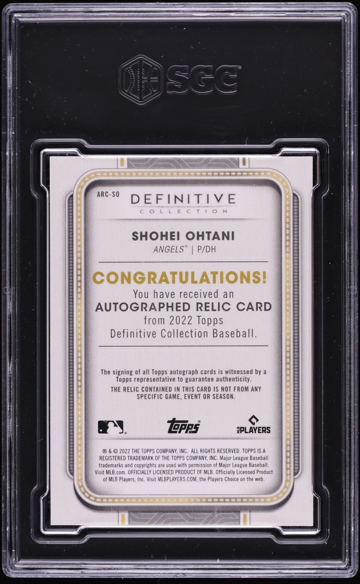 2022 Topps Definitive Collection Purple Shohei Ohtani PATCH AUTO /10 #ARC-SO SGC 10 GEM MINT