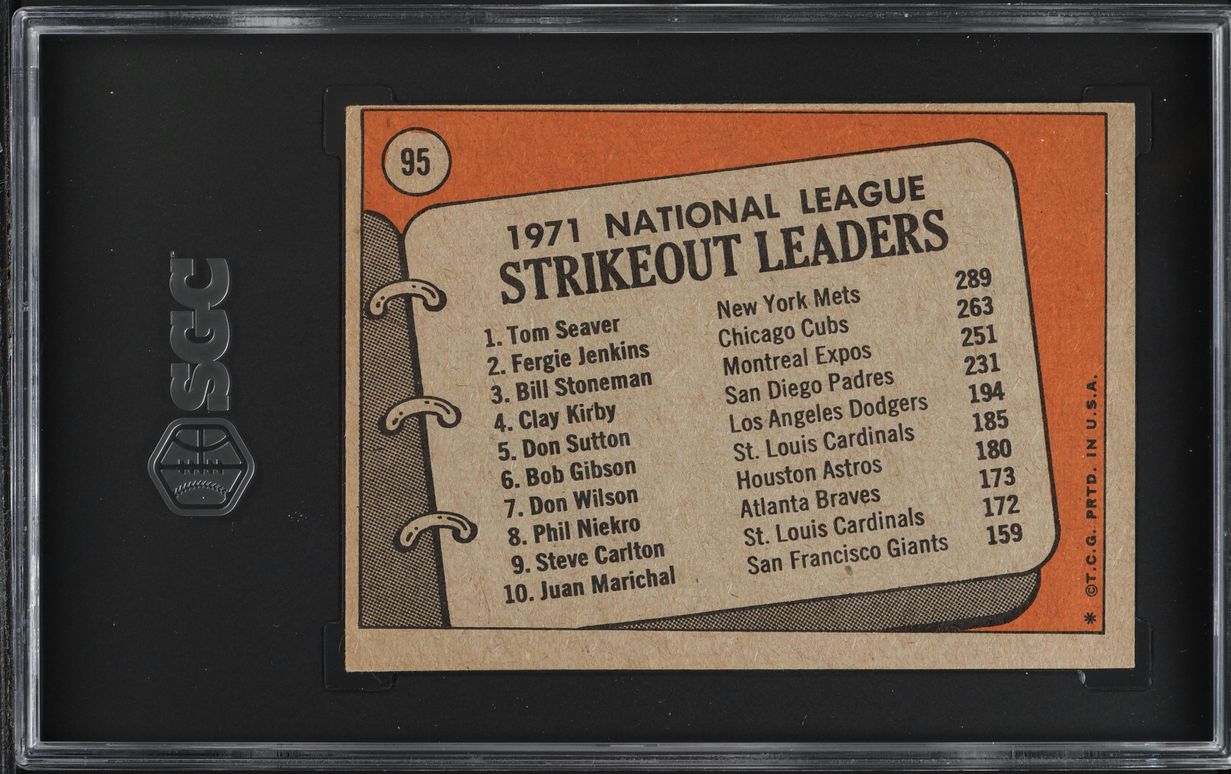 1972 Topps Tim Seaver Fergie Jenkins Stoneman NL STRIKEOUT LDRS #95 SGC 3 VG