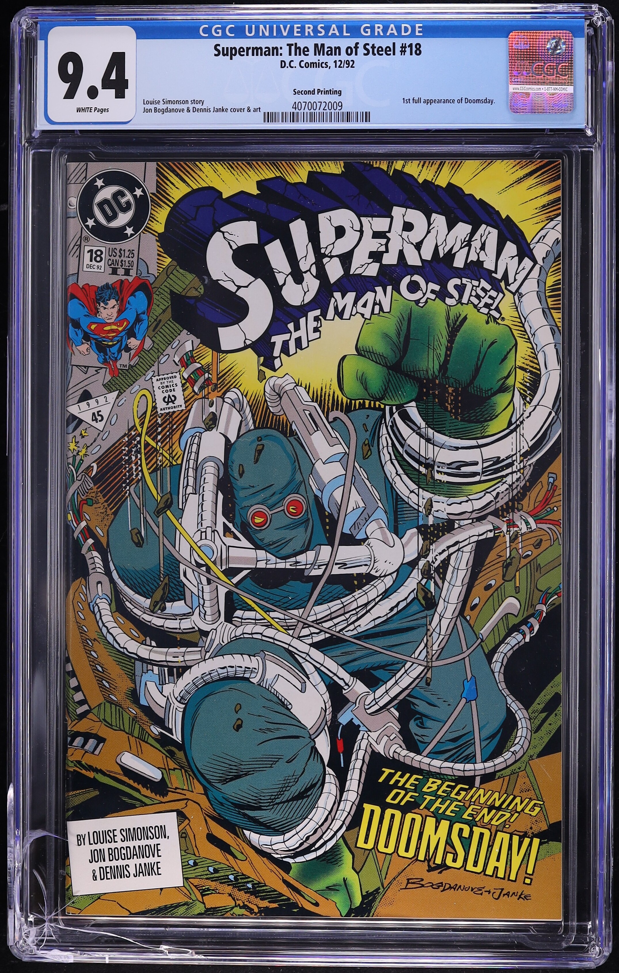 Superman: The Man Of Steel #18 (DC Comics, 1992) CGC 9.4 White Pages