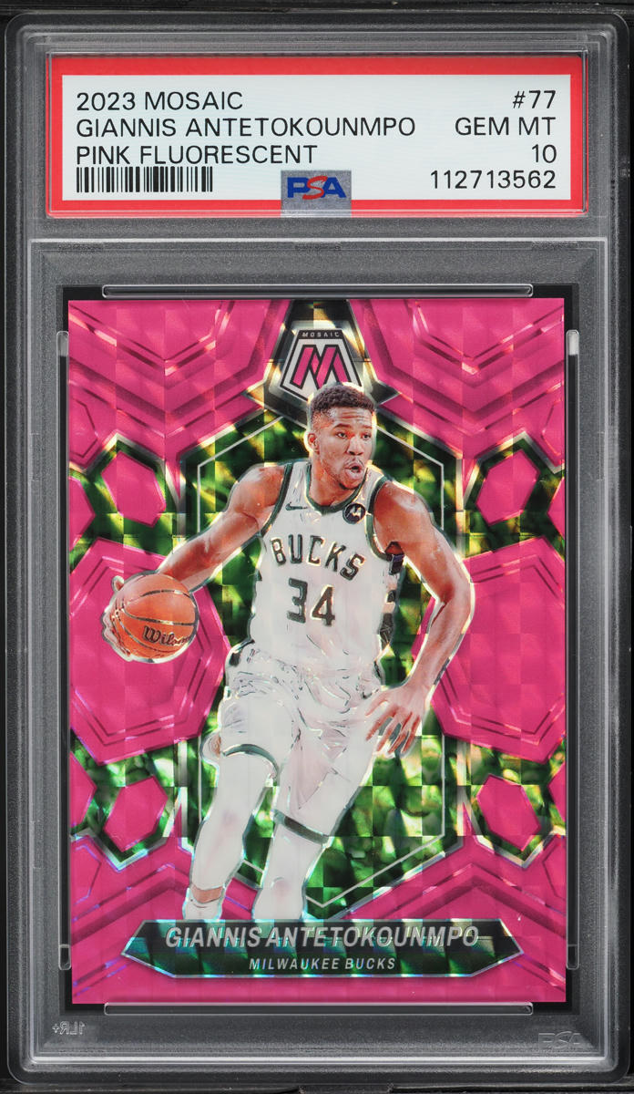 2023 Panini Mosaic Pink Fluorescent Giannis Antetokounmpo /10 #77 PSA 10 GEM