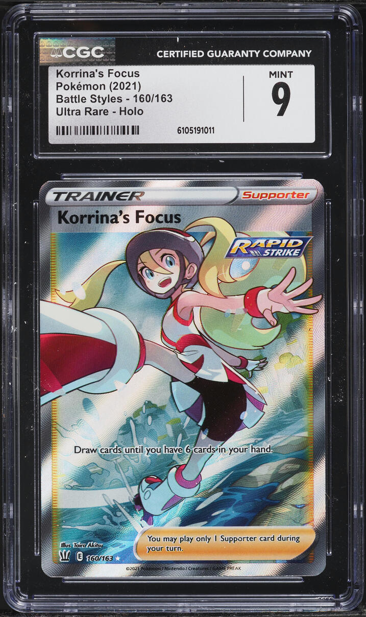 2021 Pokemon Sword & Shield Battle Styles Full Art Korrina's Focus #160 CGC 9 MINT