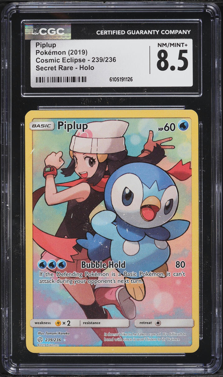 2019 Pokemon Sun & Moon Cosmic Eclipse Full Art Piplup #239 CGC 8.5 NM-MT+