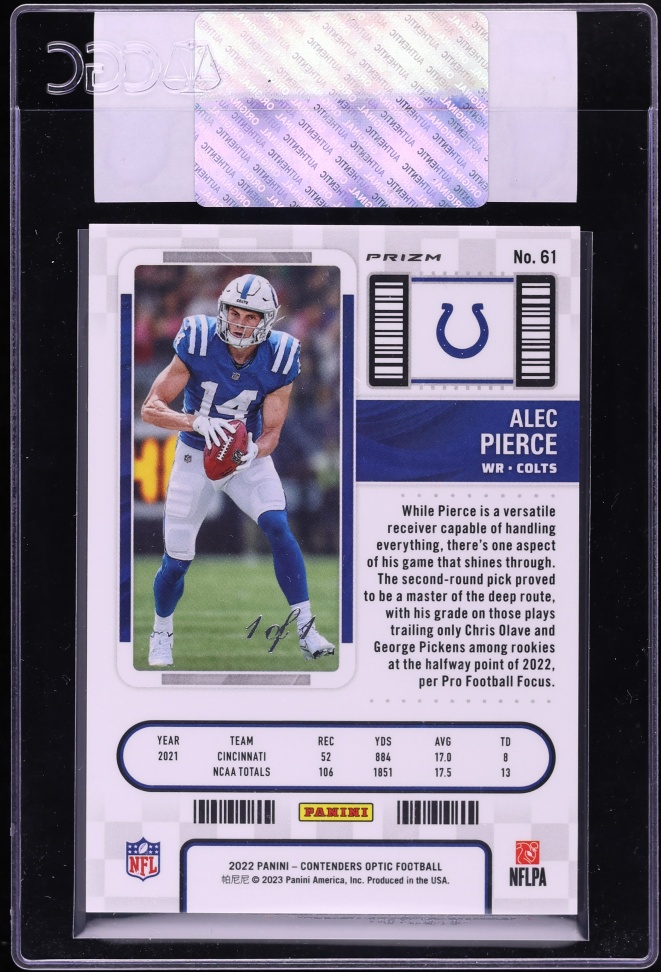 2022 Panini Contenders Optic Gold Vinyl Alec Pierce ROOKIE 1/1 #61 CGC AUTH - Photo 2