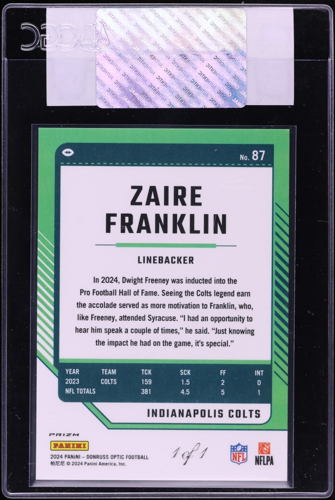2024 Donruss Optic Gold Vinyl Zaire Franklin 1/1 #87 CGC AUTH - Photo 2