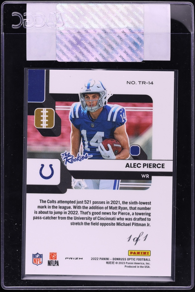 2022 Donruss Optic The Rookies Gold Vinyl Alec Pierce ROOKIE 1/1 #TR-14 CGC AUTH - Photo 2