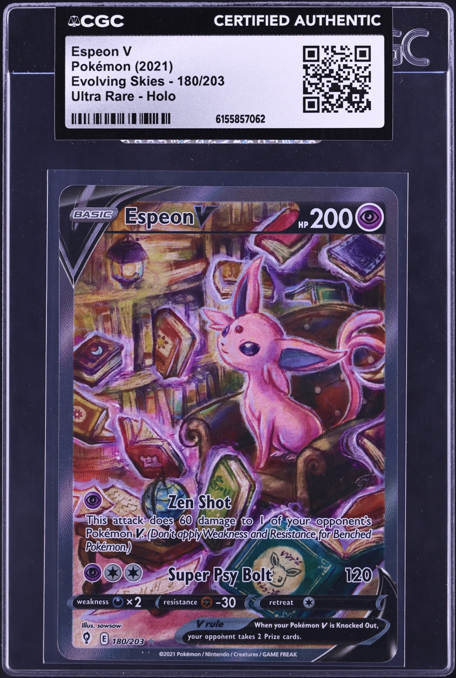2021 Pokemon Sword & Shield Evolving Skies Alt Art Espeon V #180 CGC AUTH