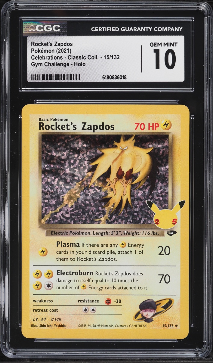 2021 Pokemon Sword & Shield Celebrations Classic Holo Rocket's Zapdos #15 CGC 10 GEM MINT