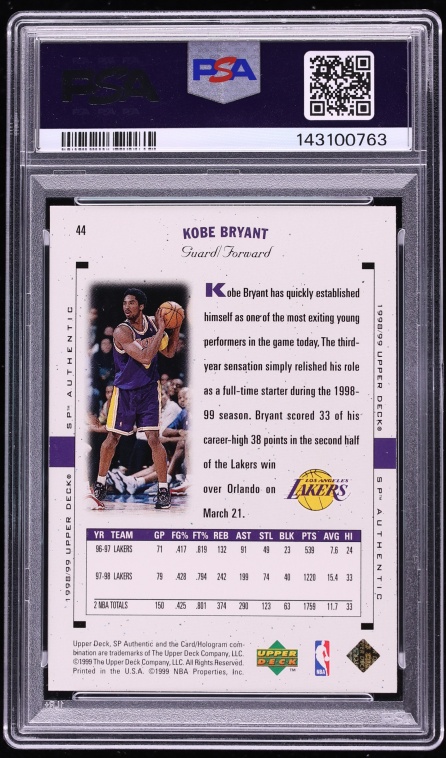 1998 SP Authentic Kobe Bryant #44 PSA 10 GEM MINT