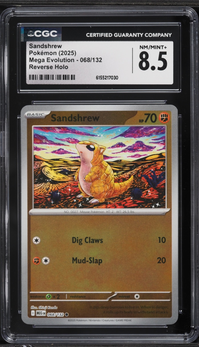 2025 Pokemon Mega Evolution Reverse Holo Sandshrew #68 CGC 8.5 NM-MT+