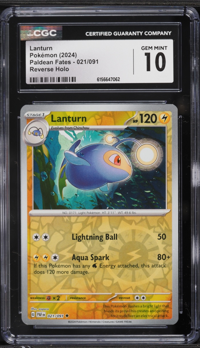 2024 Pokemon Scarlet & Violet Paldean Fates Reverse Holo Lanturn #021 CGC 10 GEM MINT