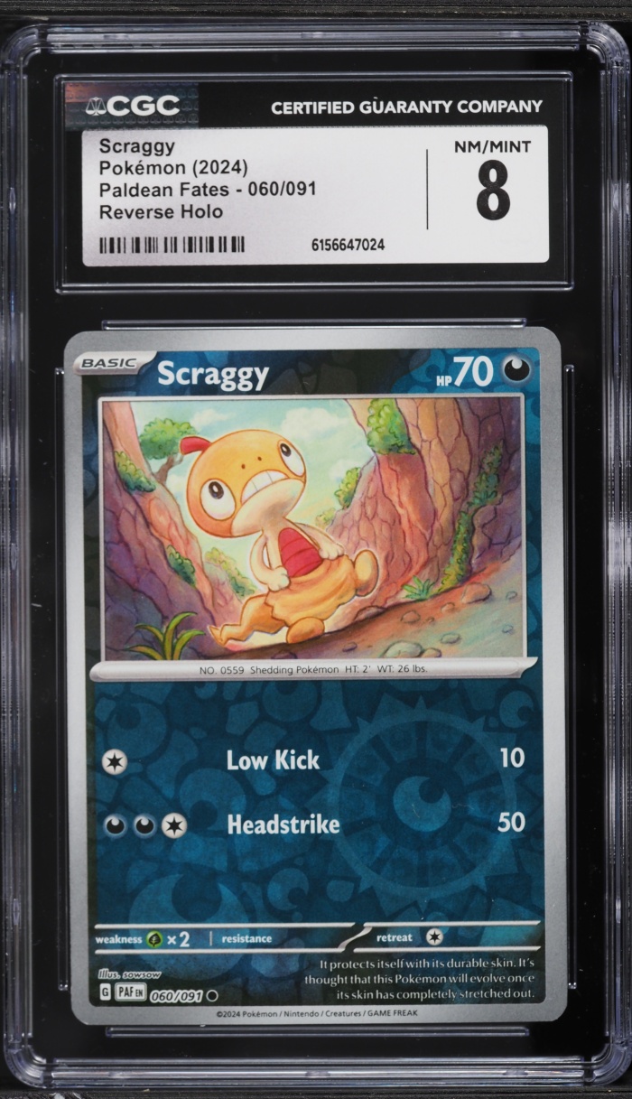 2024 Pokemon Scarlet & Violet Paldean Fates Reverse Holo Scraggy #60 CGC 8 NM-MT