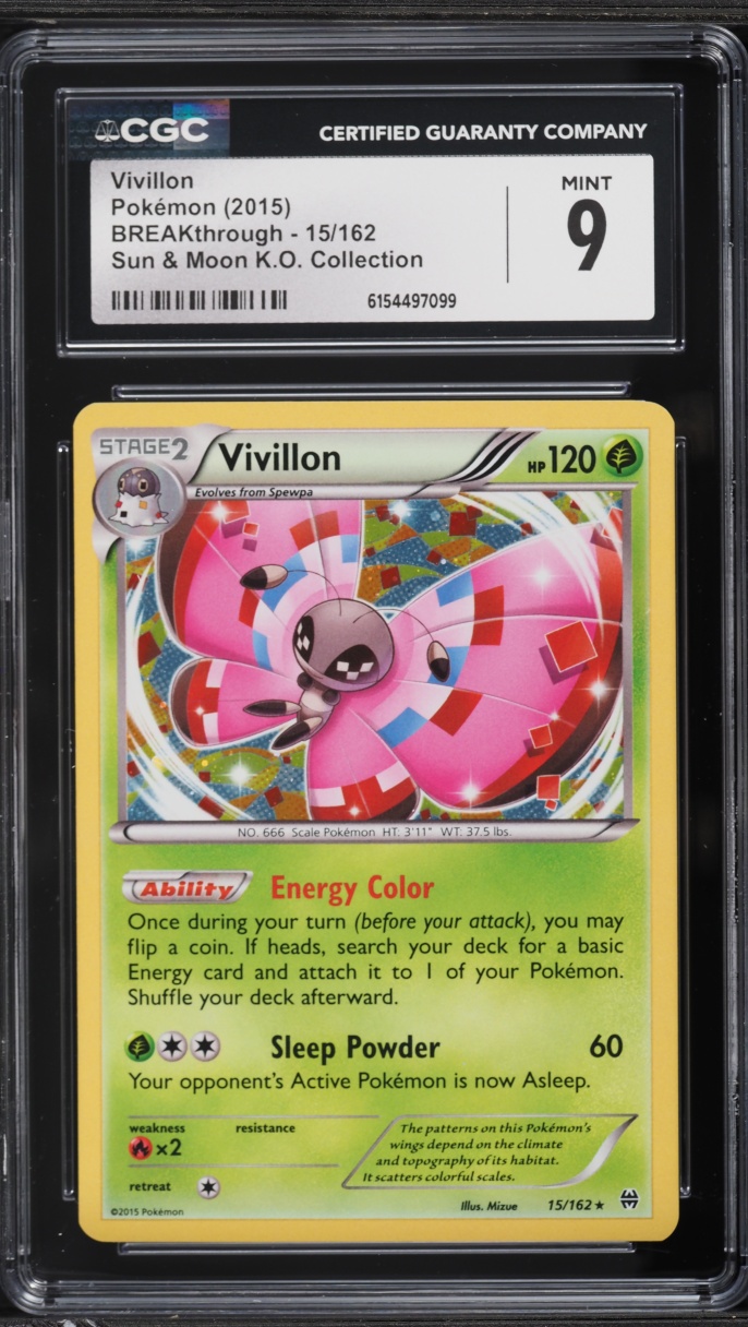 2015 Pokemon XY BREAKthrough Sun & Moon KO Collection Vivillon #15 CGC 9 MINT