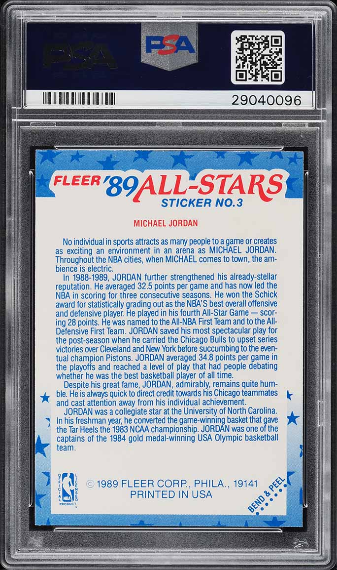 1989 Fleer Sticker Michael Jordan #3 PSA 9 MINT - Photo 2