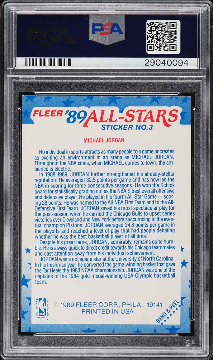1989 Fleer Sticker Michael Jordan #3 PSA 9 MINT - Photo 2