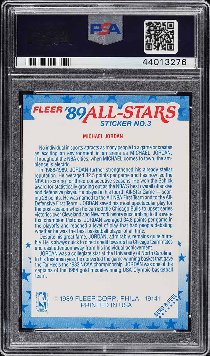1989 Fleer Sticker Michael Jordan #3 PSA 9 MINT - Photo 2