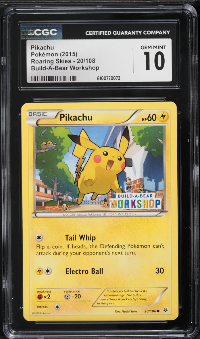 2015 Pokemon XY Roaring Skies Build-A-Bear Workshop Pikachu #20 CGC 10 GEM MINT