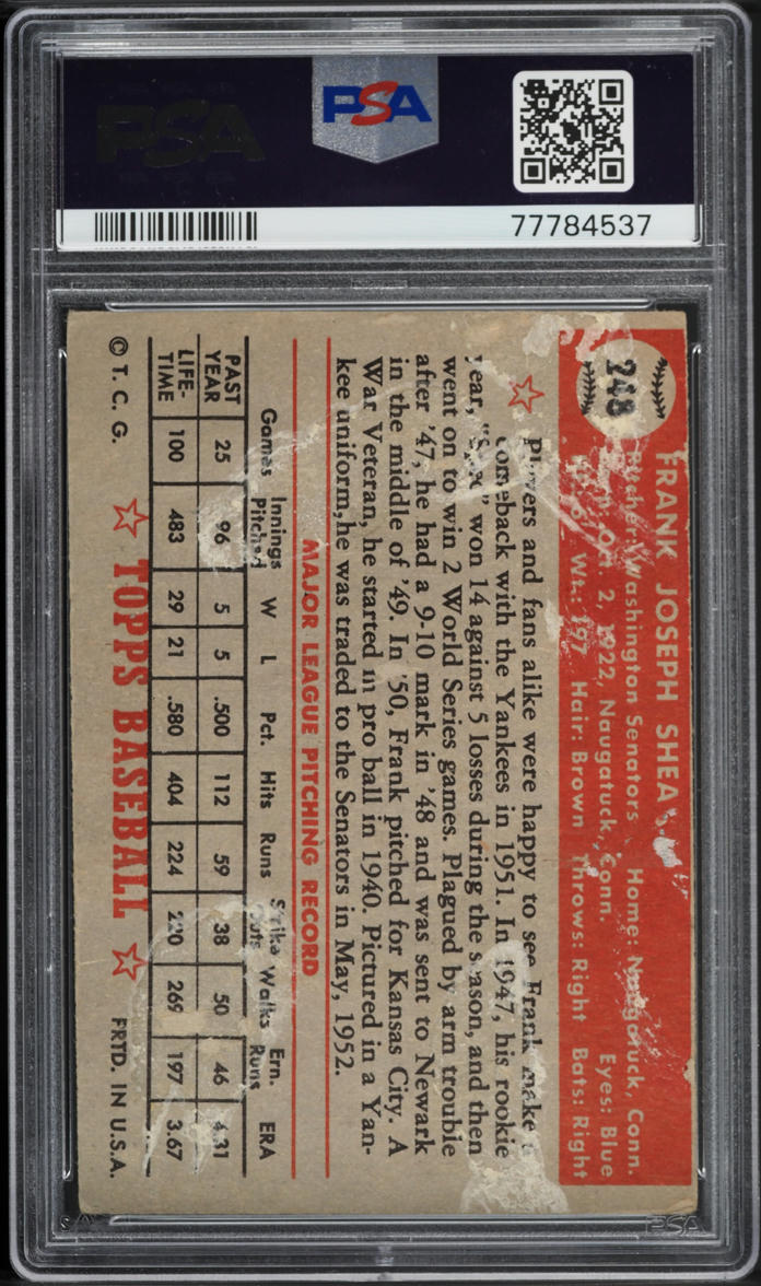 1952 Topps Frank Shea #248 PSA 2 GD