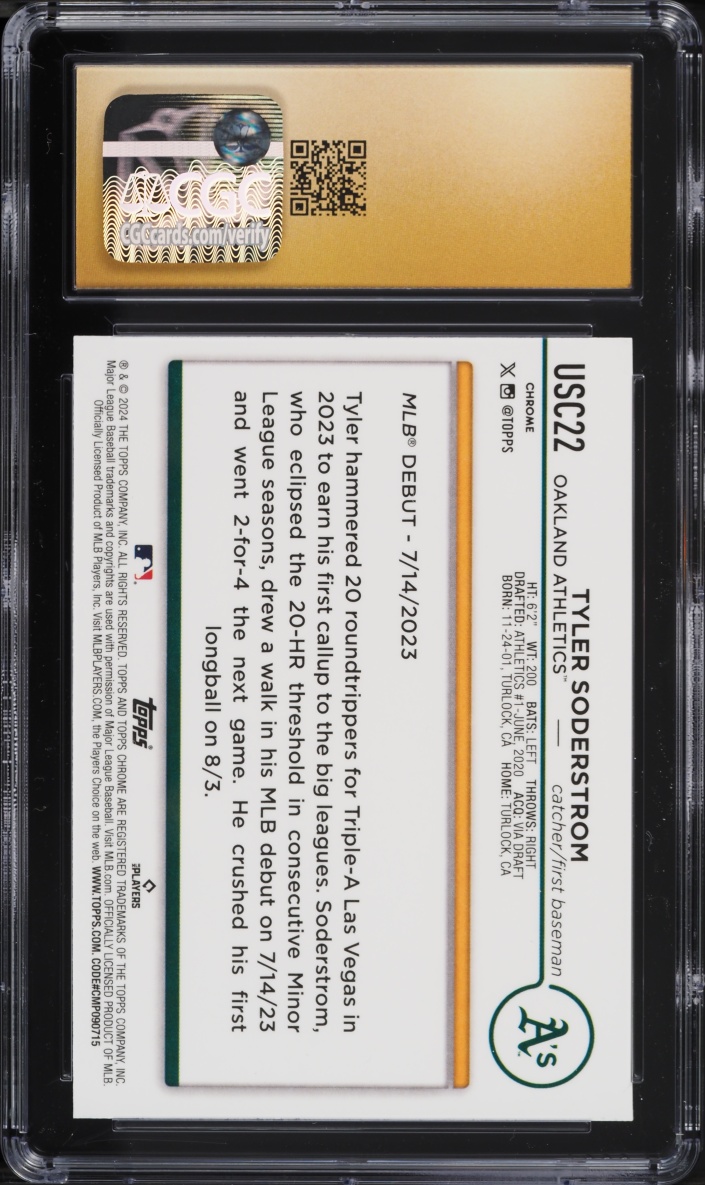 2024 Topps Chrome Update Xfractor Tyler Soderstrom ROOKIE #USC22 CGC 10 PRISTINE
