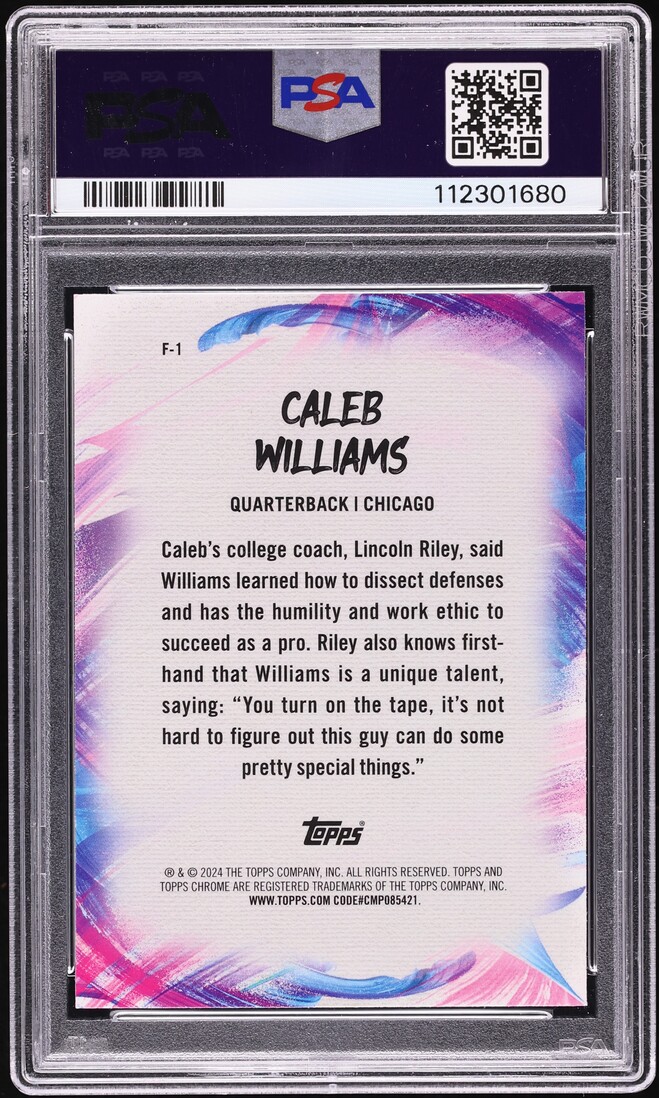 2024 Topps Chrome Finesse Pink Refractor Caleb Williams ROOKIE #F1 PSA 9 MINT